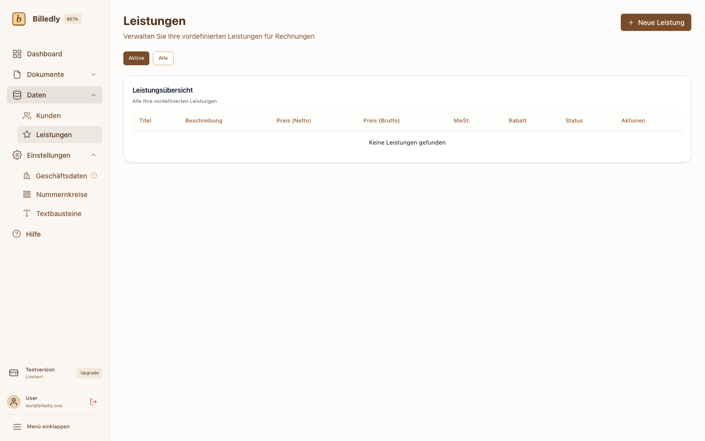 Leistungen – Liste